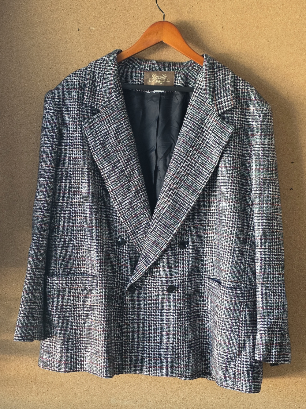 VTG 80s Saville II Pure Wool Plaid Blazer Double Breasted 22W Oversized Academia